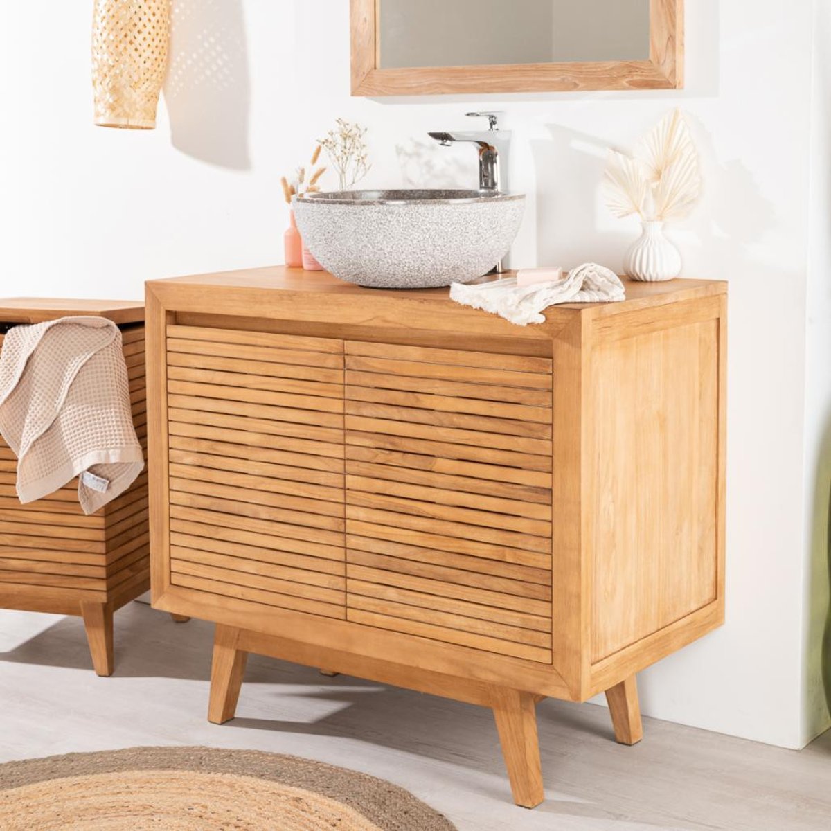 Meuble en teck rectangle 90 VINTAGE naturel, WANDA COLLECTION