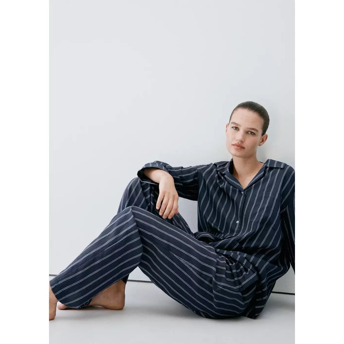 Pantalon pyjama rayures bleu marine, MANGO