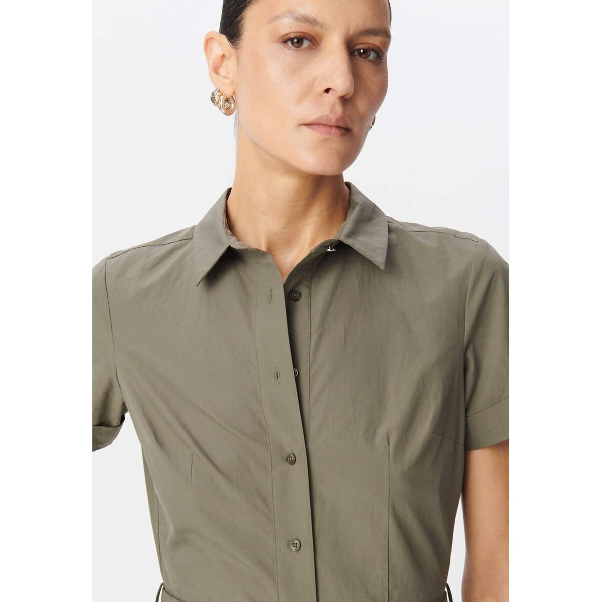Short-Sleeved Mid-Length Shirt Dress army green, IKKS