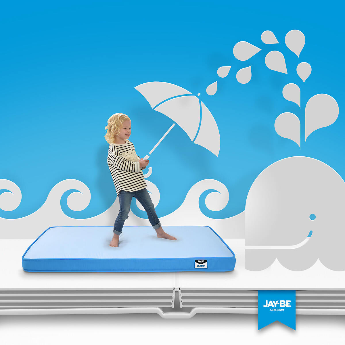 Jay-Be® Toddler Waterproof Anti-Allergy Anti-Microbial Sprung Mattress blue, JAY-BE