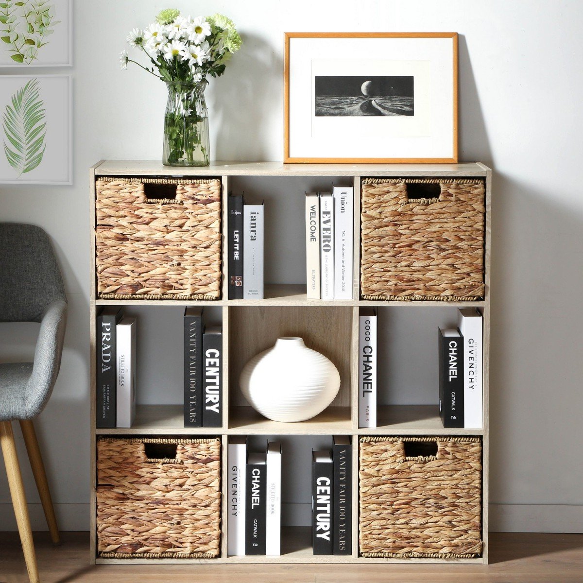 Etagère de rangement 9 cases bois clair, CALICOSY