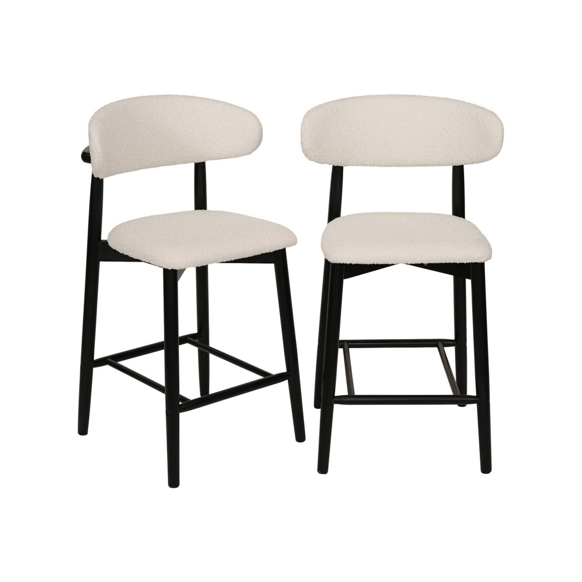 Tabouret de bar bois d'hévéa et tissu bouclette (lot de 2)  PAOLA noir, SWEEEK