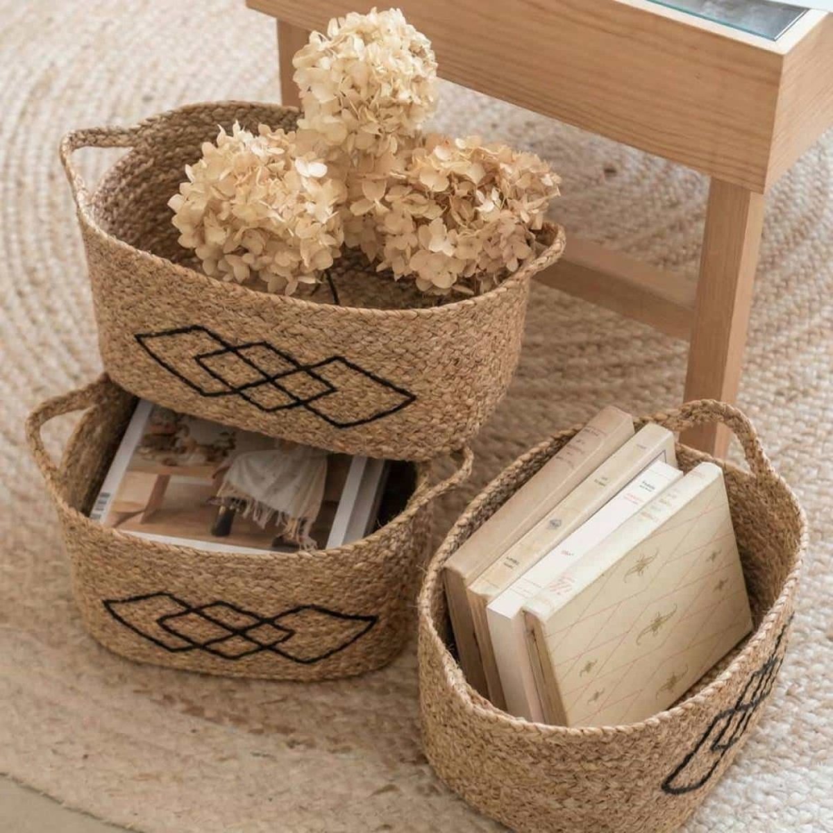 Panier rectangulaire en fibres naturelles 33x22cm naturel, ORNAMI