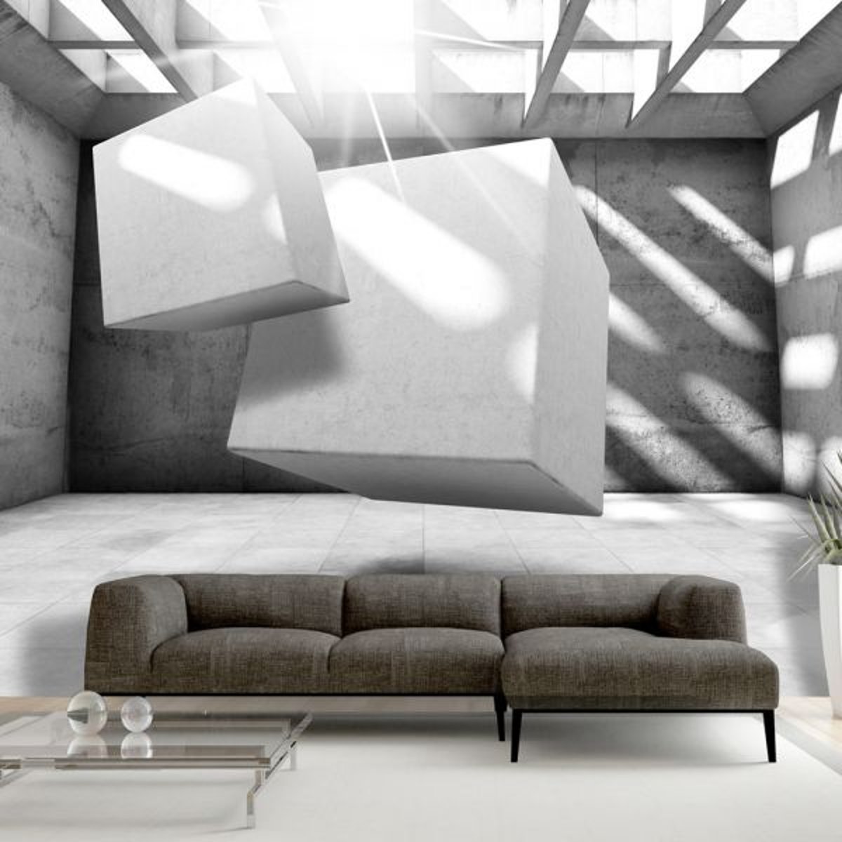 Papier peint intissé panoramique 3D et Perspective Dancing Squares gris / argent, EDEN