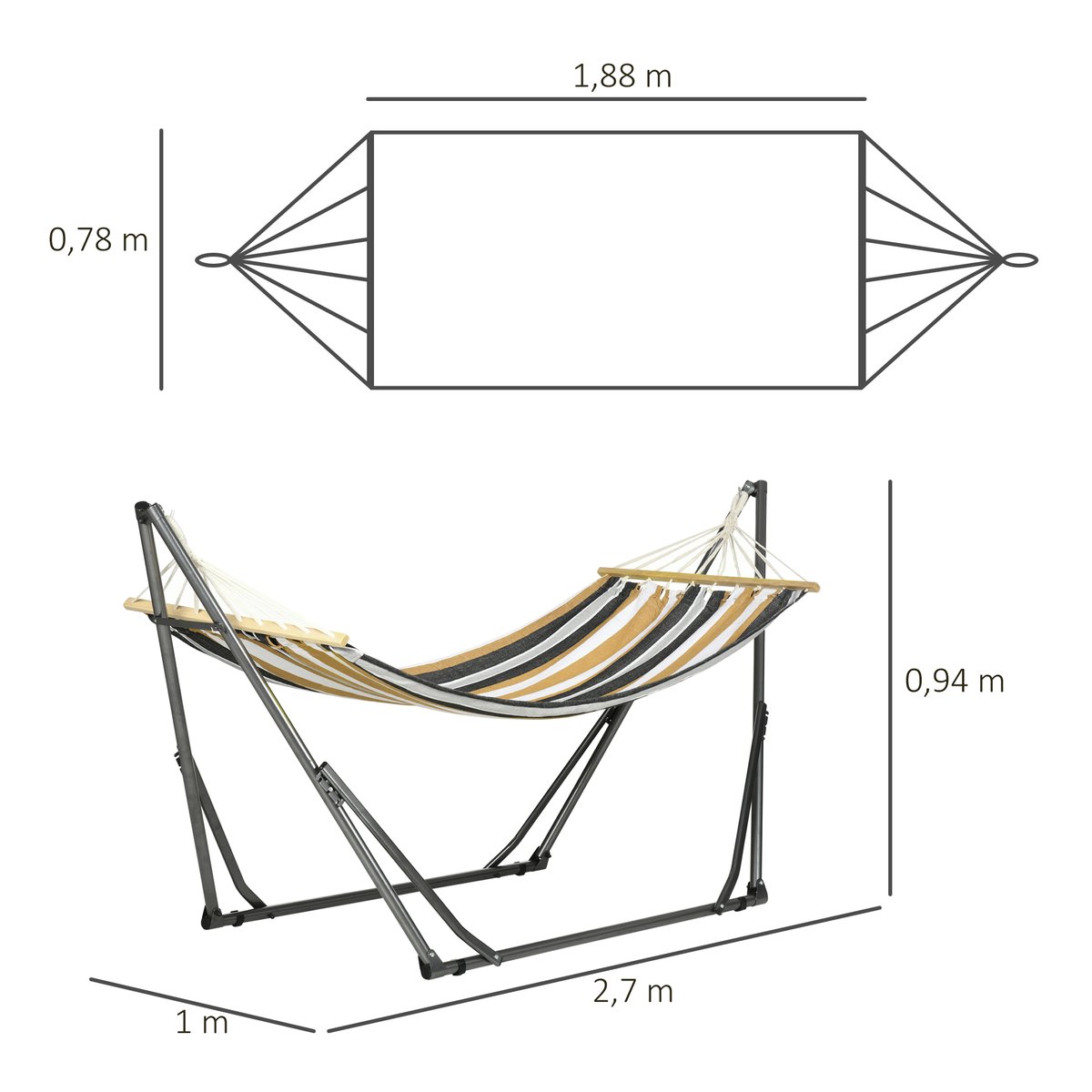 Hamac Acier Gris marron, OUTSUNNY