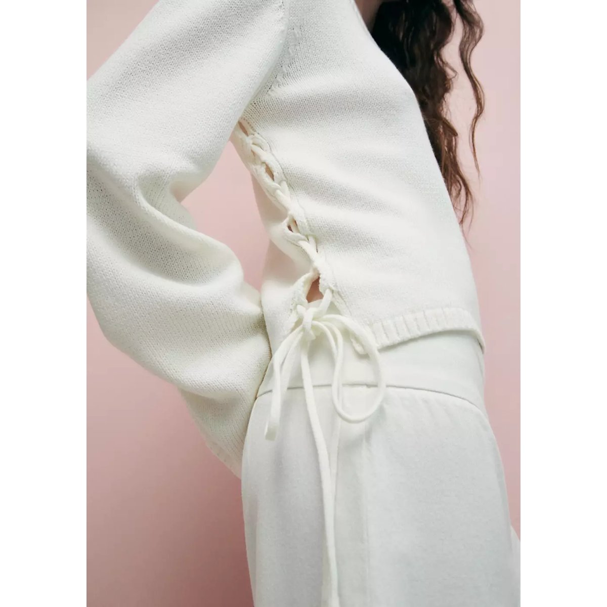 Pull maille ouvertures nœuds blanc cassé, MANGO TEEN