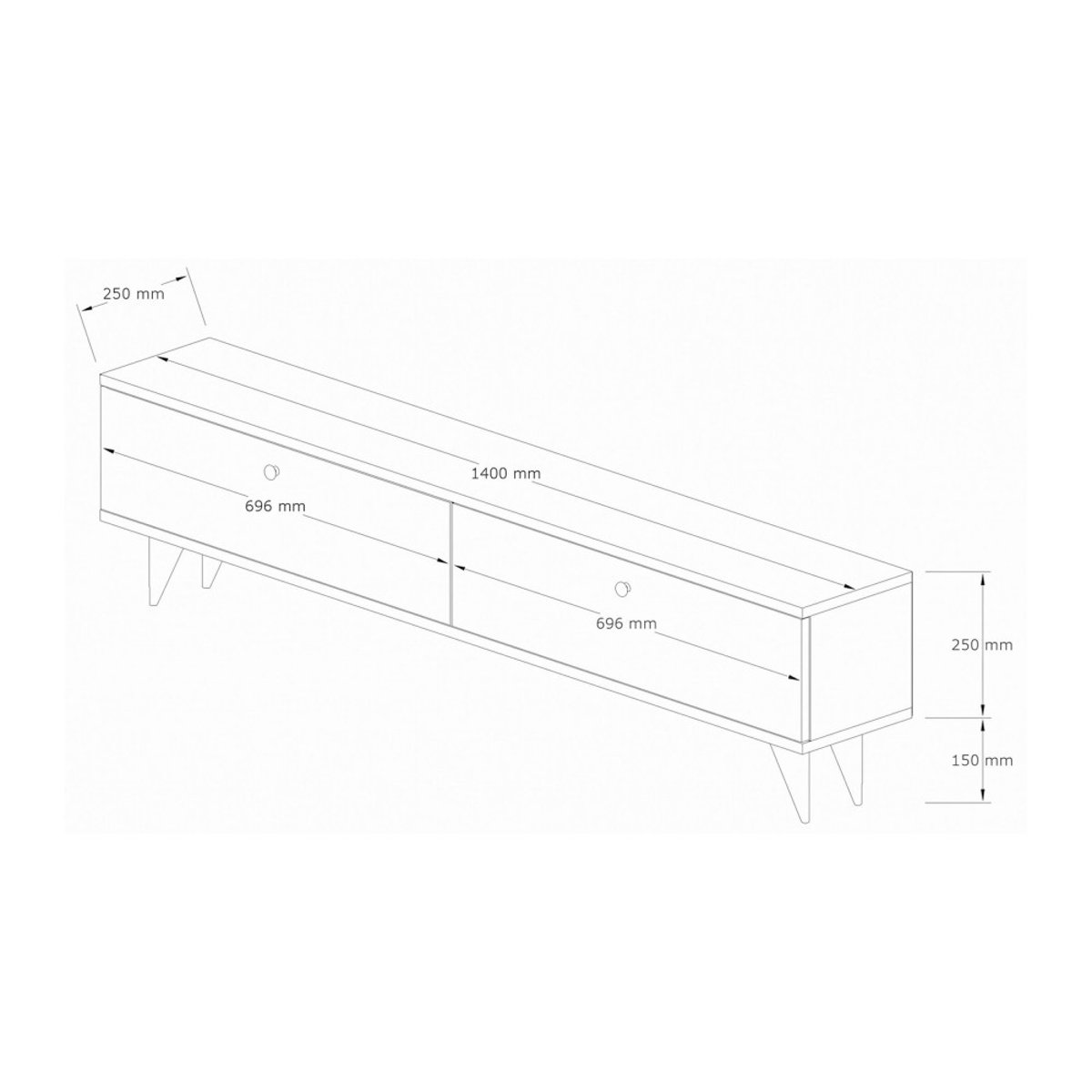 Meuble TV 2 portes plateau effet travertin et bois L140cm- YARA bois foncé, DRAWER