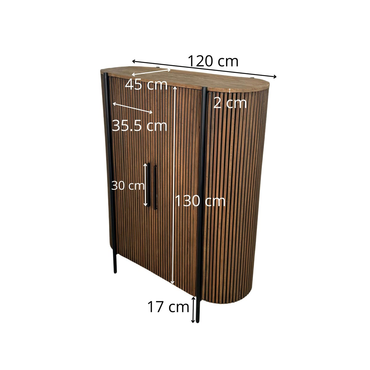 Buffet haut 2 portes côtés arrondis bois naturel TRANI bois naturel, PIER IMPORT