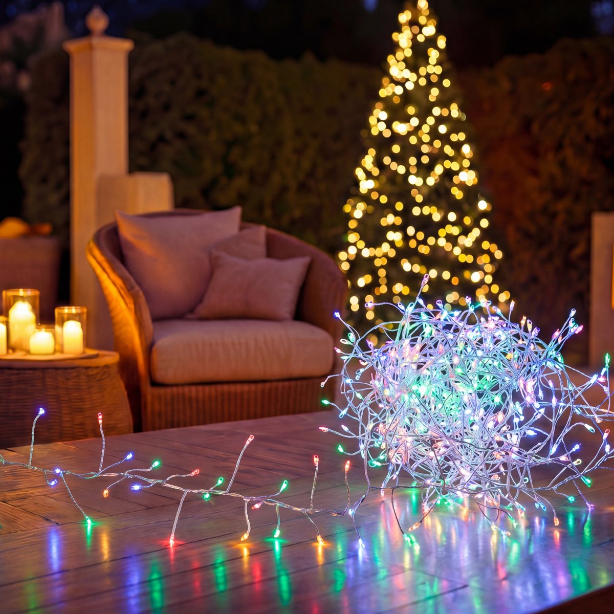 Guirlande lumineuse micro-LED d'extérieur 5 m 500 LED multicolore fil cuivre 8 fonctions solaire multicolore, ATMOSPHERA