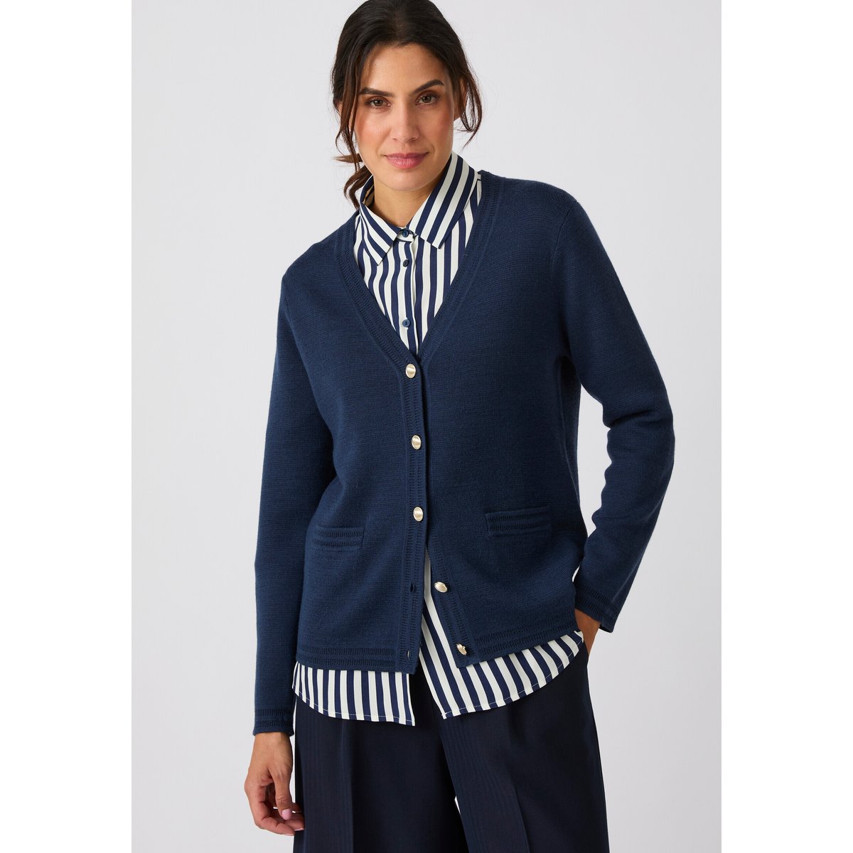 Gilet maille milano en laine mérinos bleu marine, DAMART