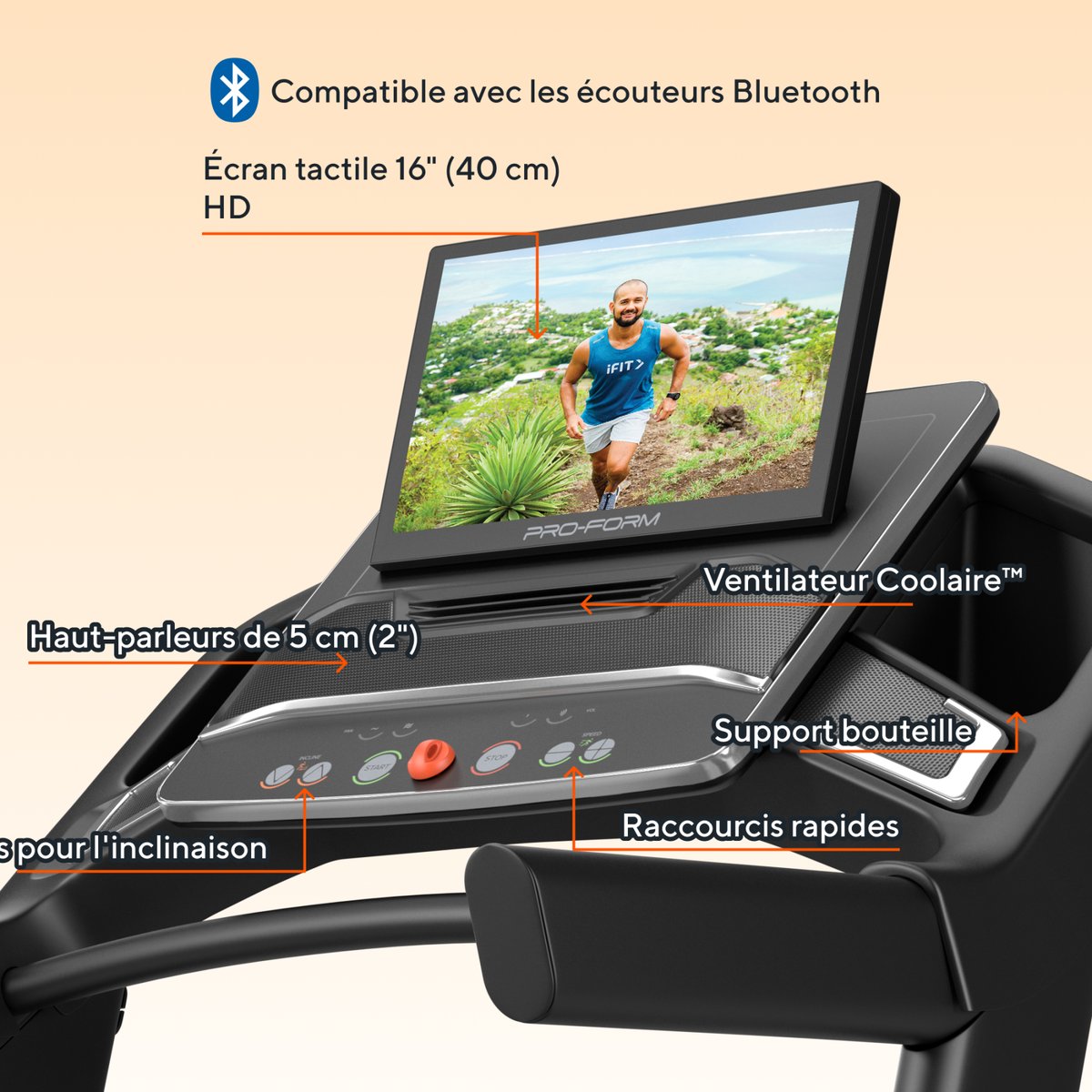 Tapis de course Carbon Pro 9000 / Inclinaison +12% / Écran tactile 16" noir, PROFORM FITNESS