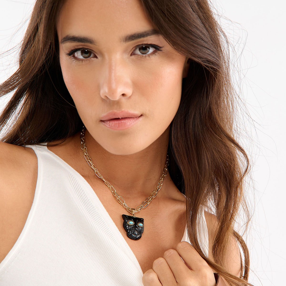 Collier double chaînes avec charm FABELLA noir, HIPANEMA