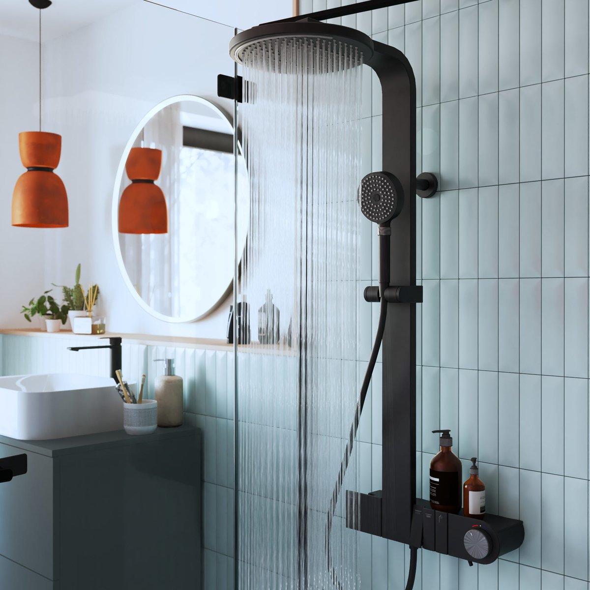 Lot de 2 colonnes de douche thermostatique, NEO noir, SENSEA