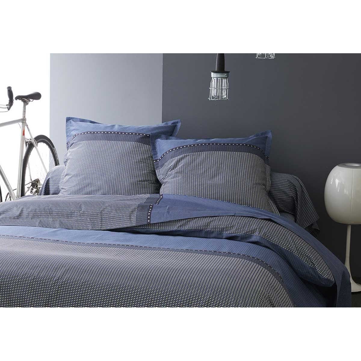 Drap Plat en Satin de Coton bleu, TRADILINGE