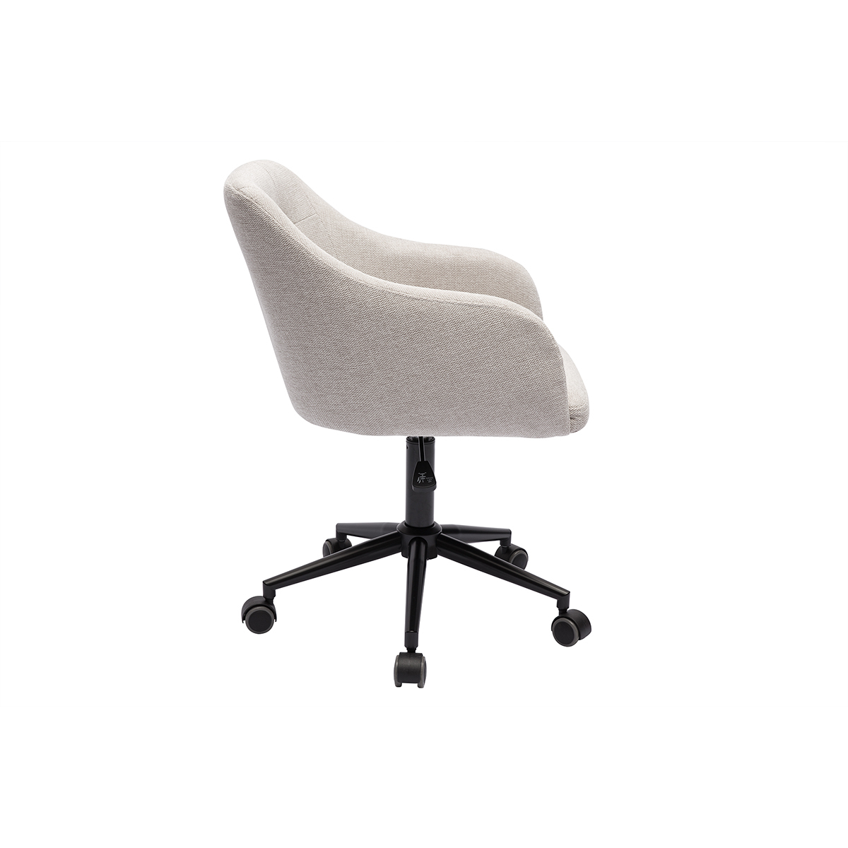 Chaise de bureau capitonnée à roulettes en tissu effet velours texturé beige et métal noir BALTIK beige, MILIBOO