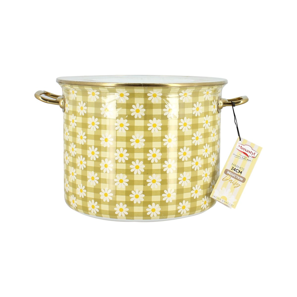 Marmite 24cm en acier émaillé, DAISY blanc-jaune, MENASTYL