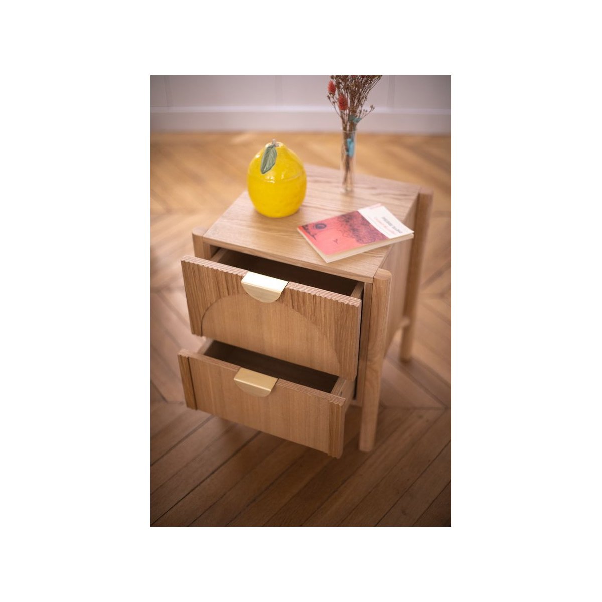 Table de chevet Placage Naturel, LOLA marron clair, BOBOCHIC