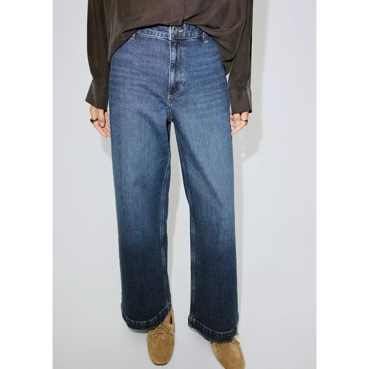 Jean style jupe-culotte Catherin taille haute bleu foncé, MANGO