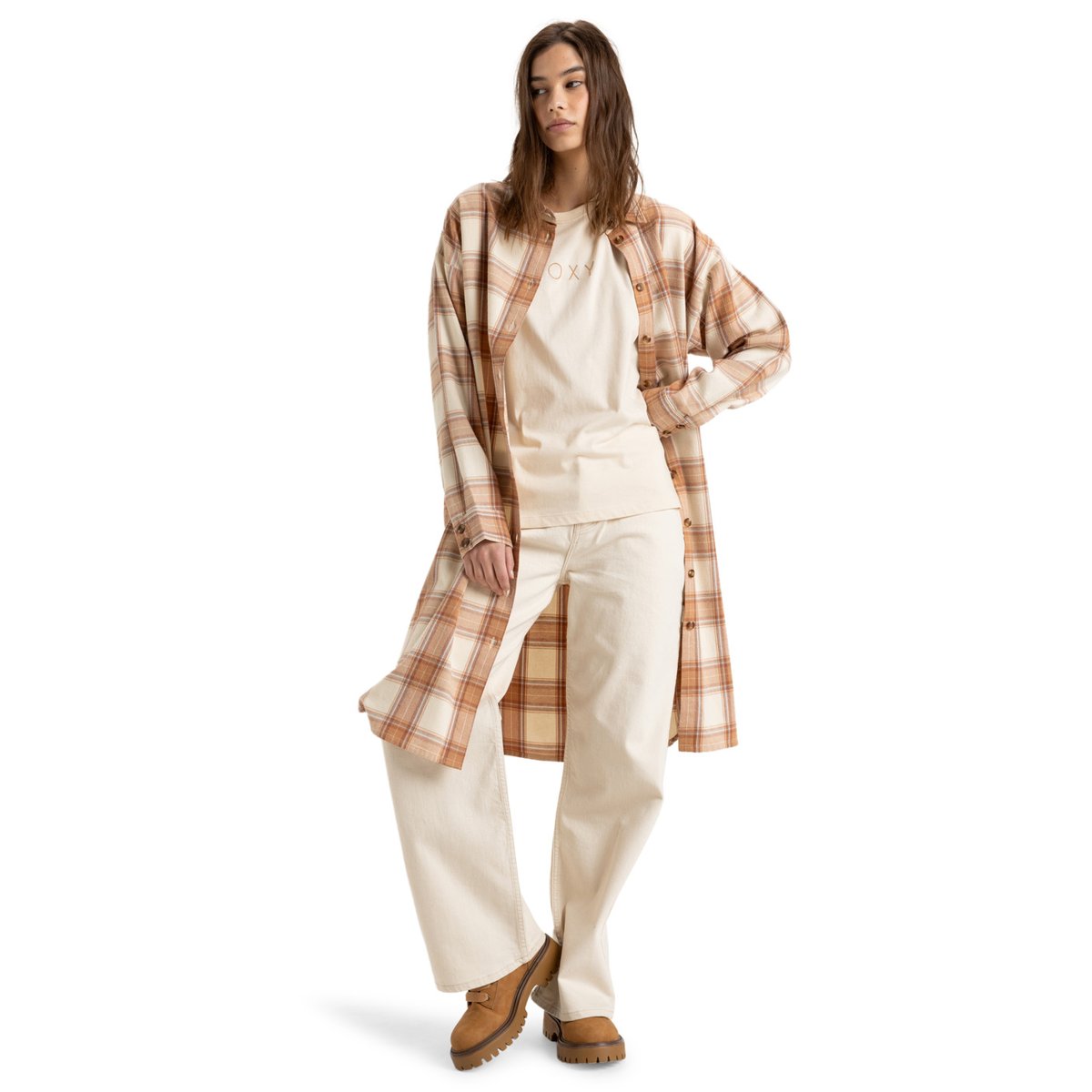 Robe chemise AQUA WAVES. beige parchement paradise plaid, ROXY