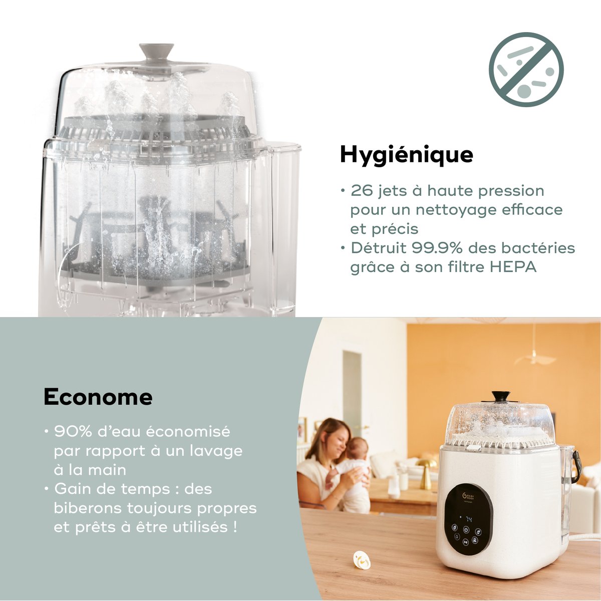 Lave biberon et stérilisateur Nutriwash beige, BABYMOOV