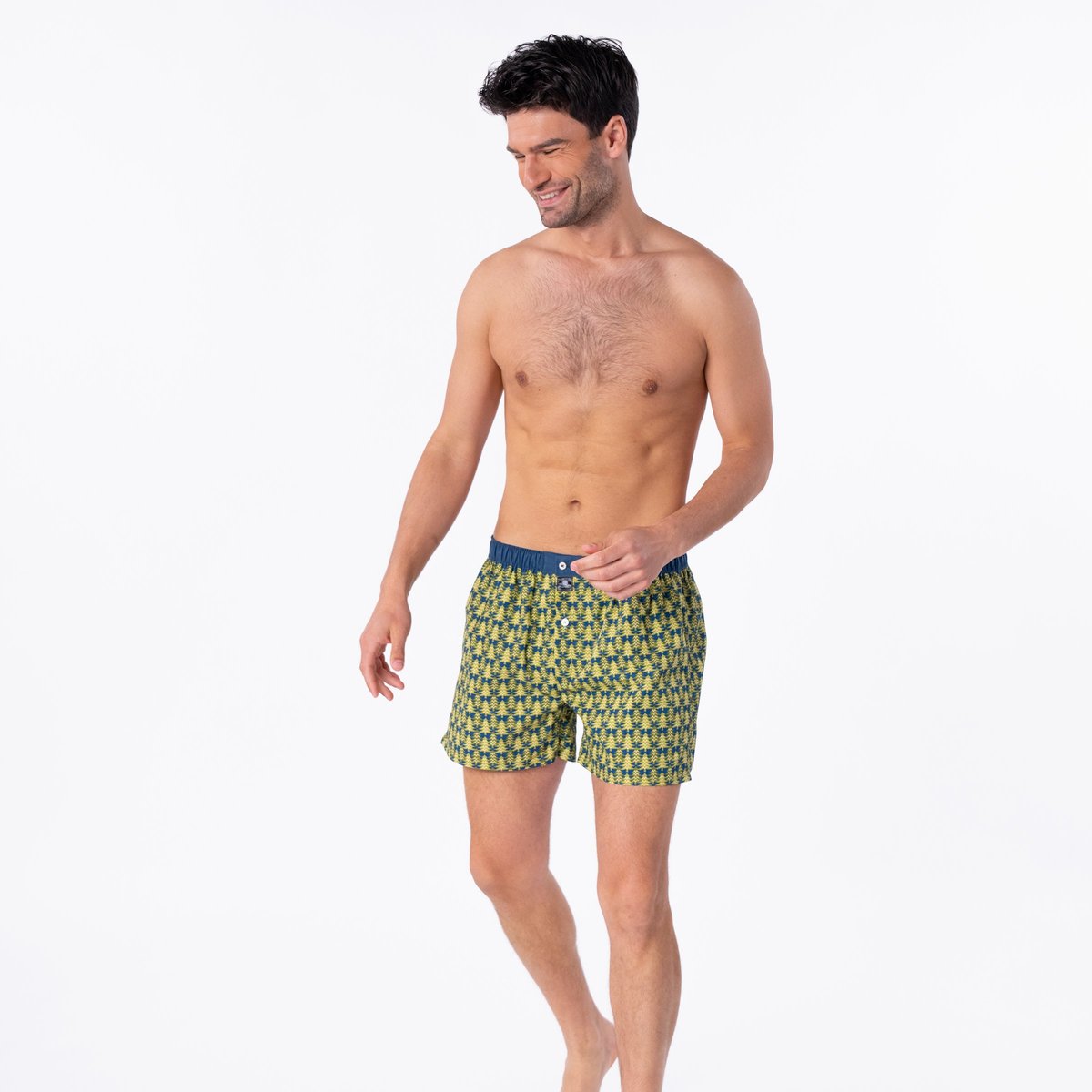 Caleçon en coton biologique FANTAISIE vert clair et bleu, BILLYBELT