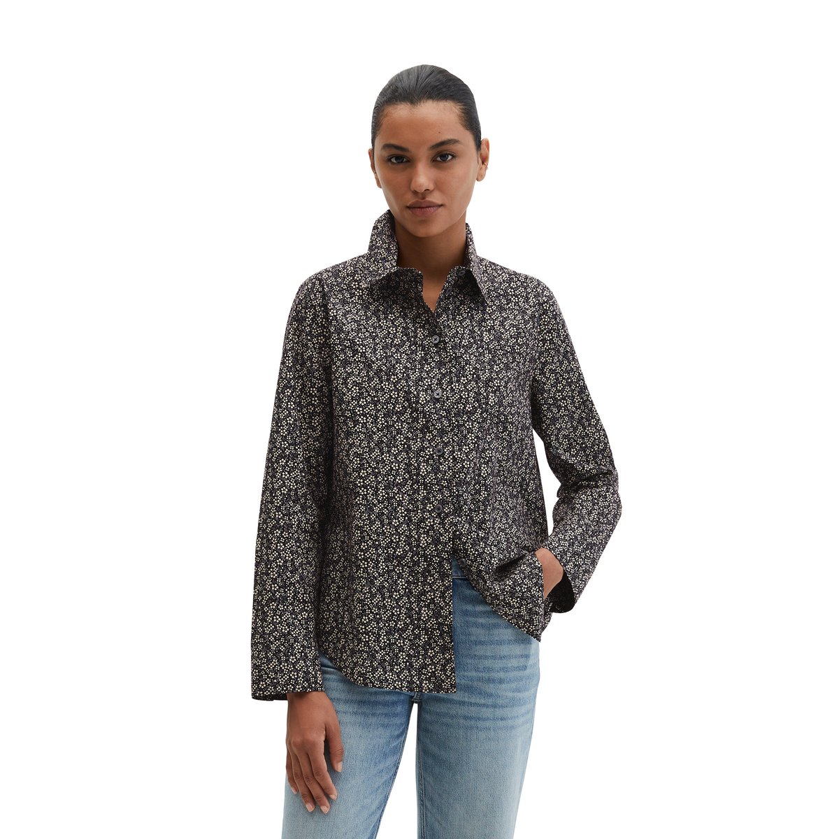 Blouse A-Shape en popeline Papertouch bleu, MARC O'POLO