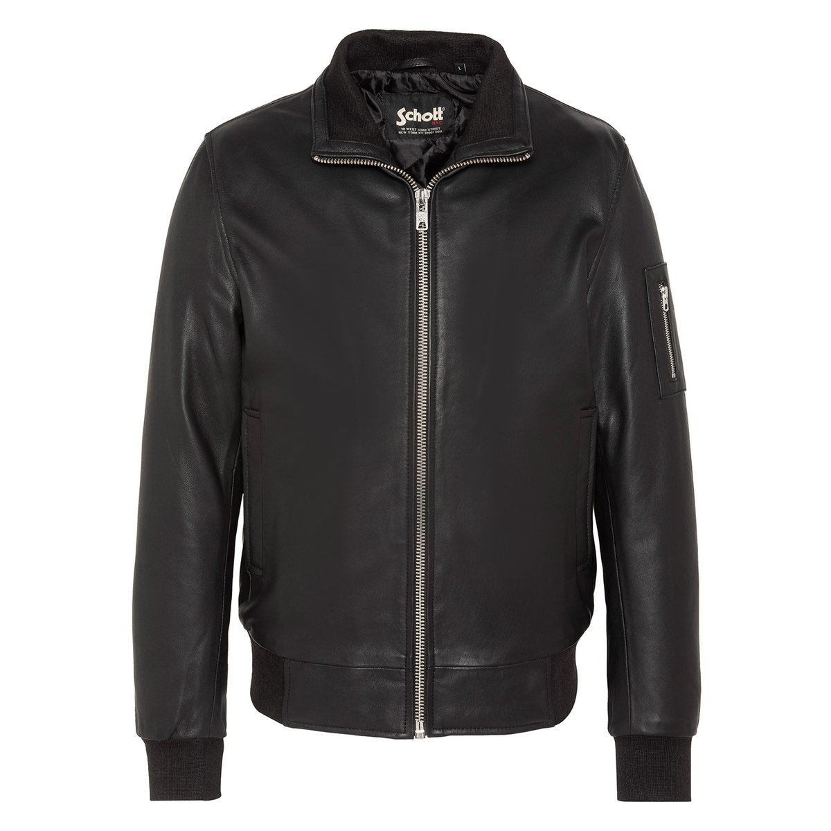 Blouson col montant, cuir d'agneau noir, SCHOTT