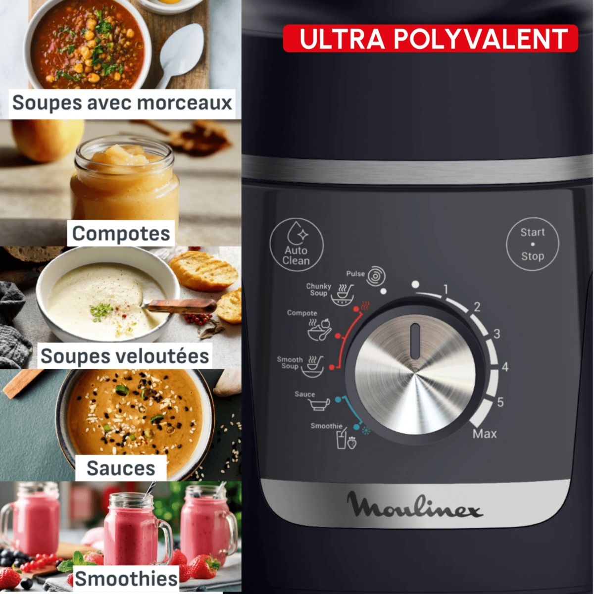 Blender chauffant Blendforce Cook 5 prog 6 vitess LM5768F0 couleur unique, MOULINEX