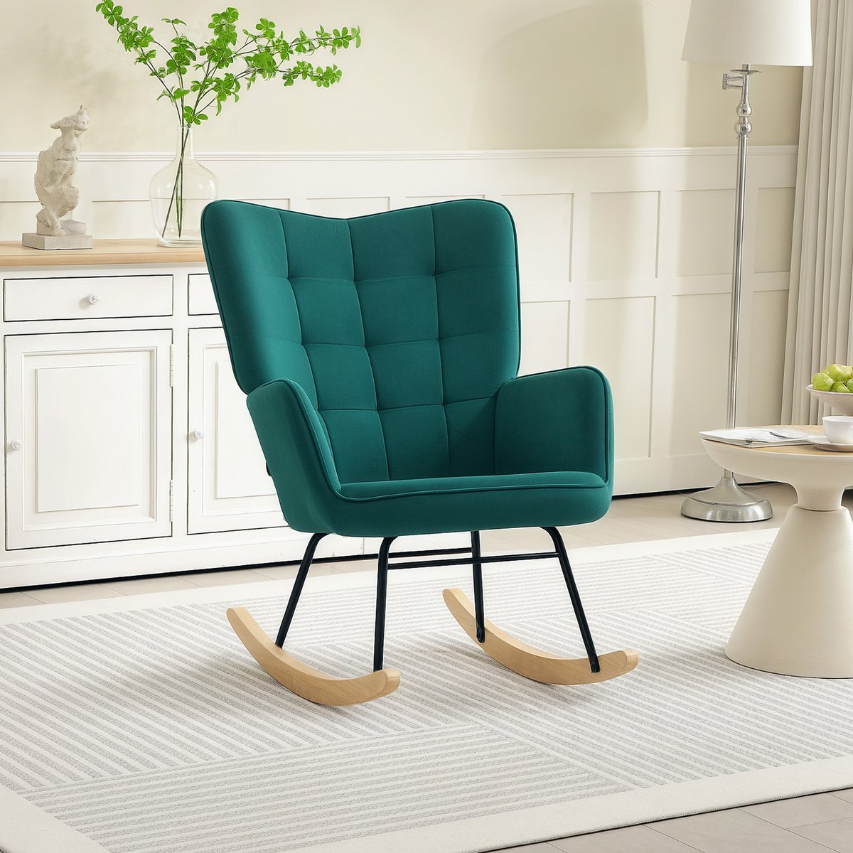 Fauteuil à bascule Velous Vert foncé vert foncé, HOMCOM