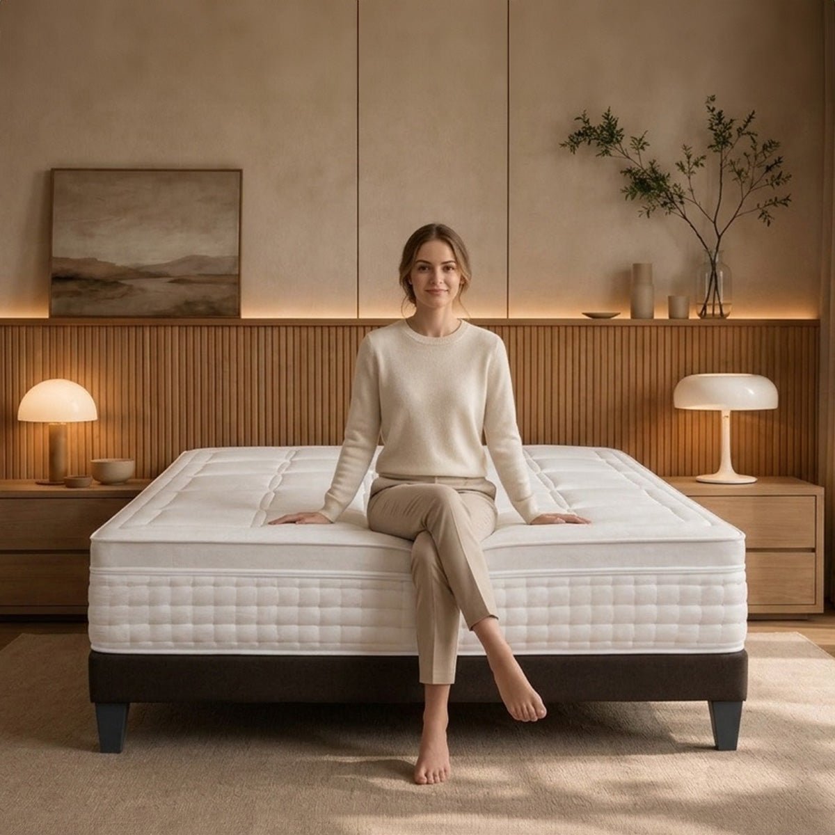 Ensemble Empereur - Matelas mémoire de forme + gel frais + Sommier bois - 33 cm d'épaisseur blanc, BELLECOUR