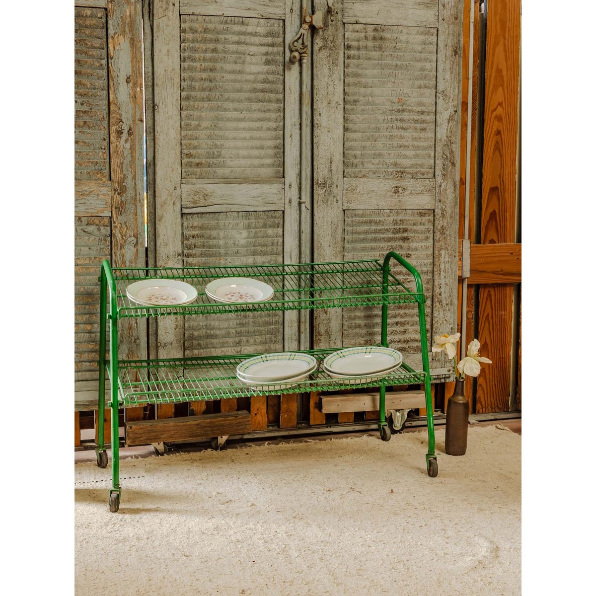 Grande desserte en métal vert Anouk N°384 - Bon état vert, DEBONGOUT