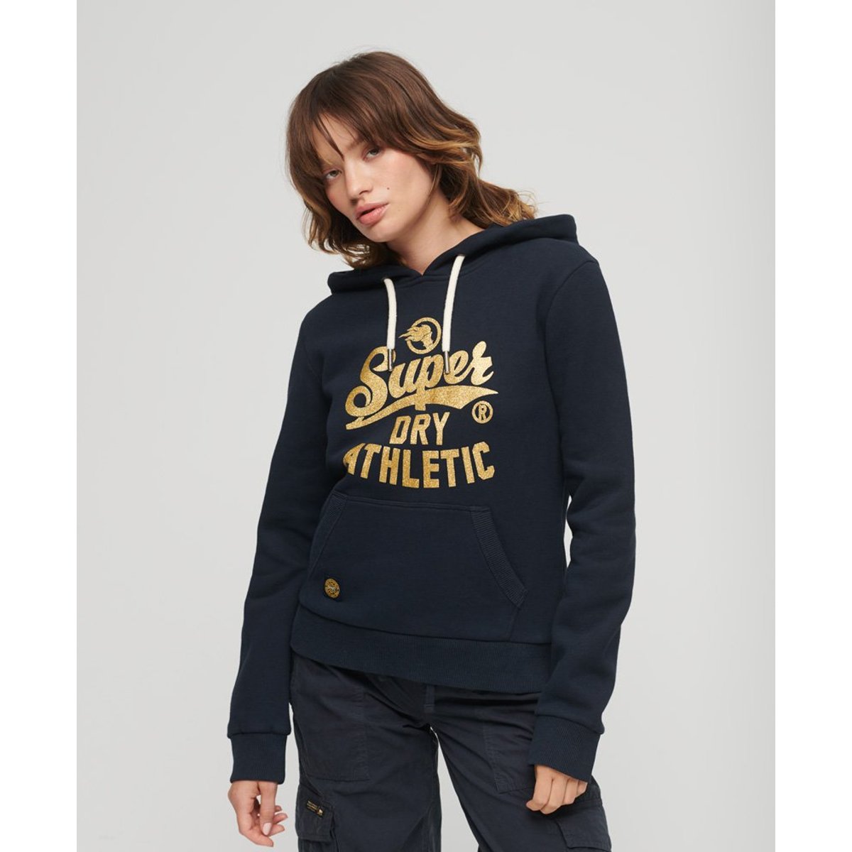 Sweat à capuche à motif Scripted College noir vintage, SUPERDRY