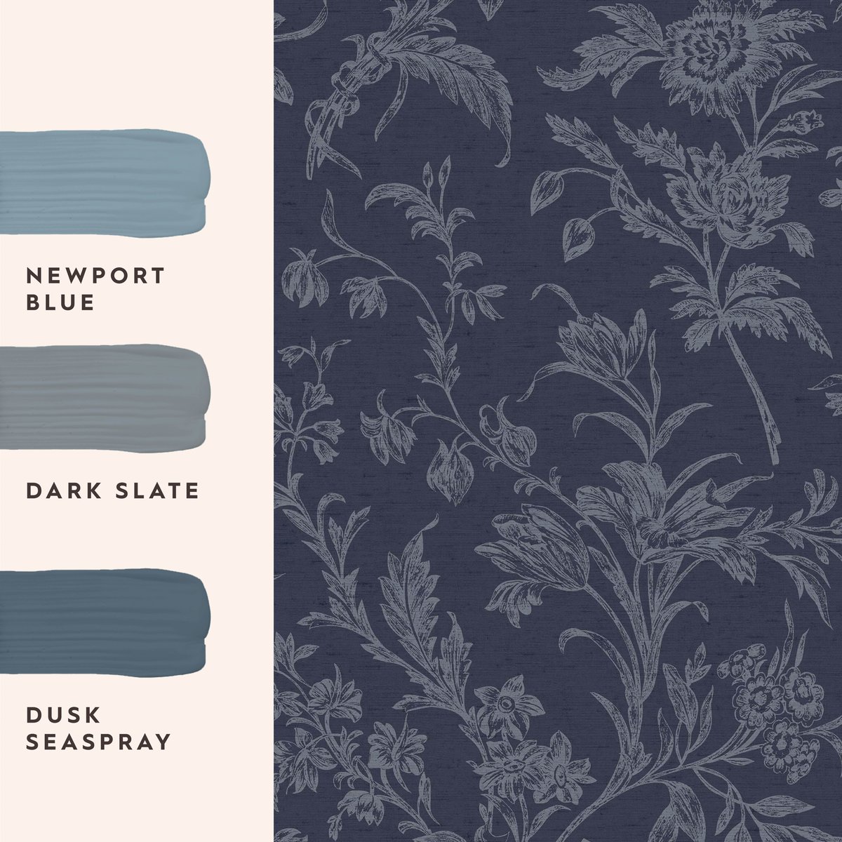 Papier peint fleuri Lloyd Midnight bleu nuit, LAURA ASHLEY