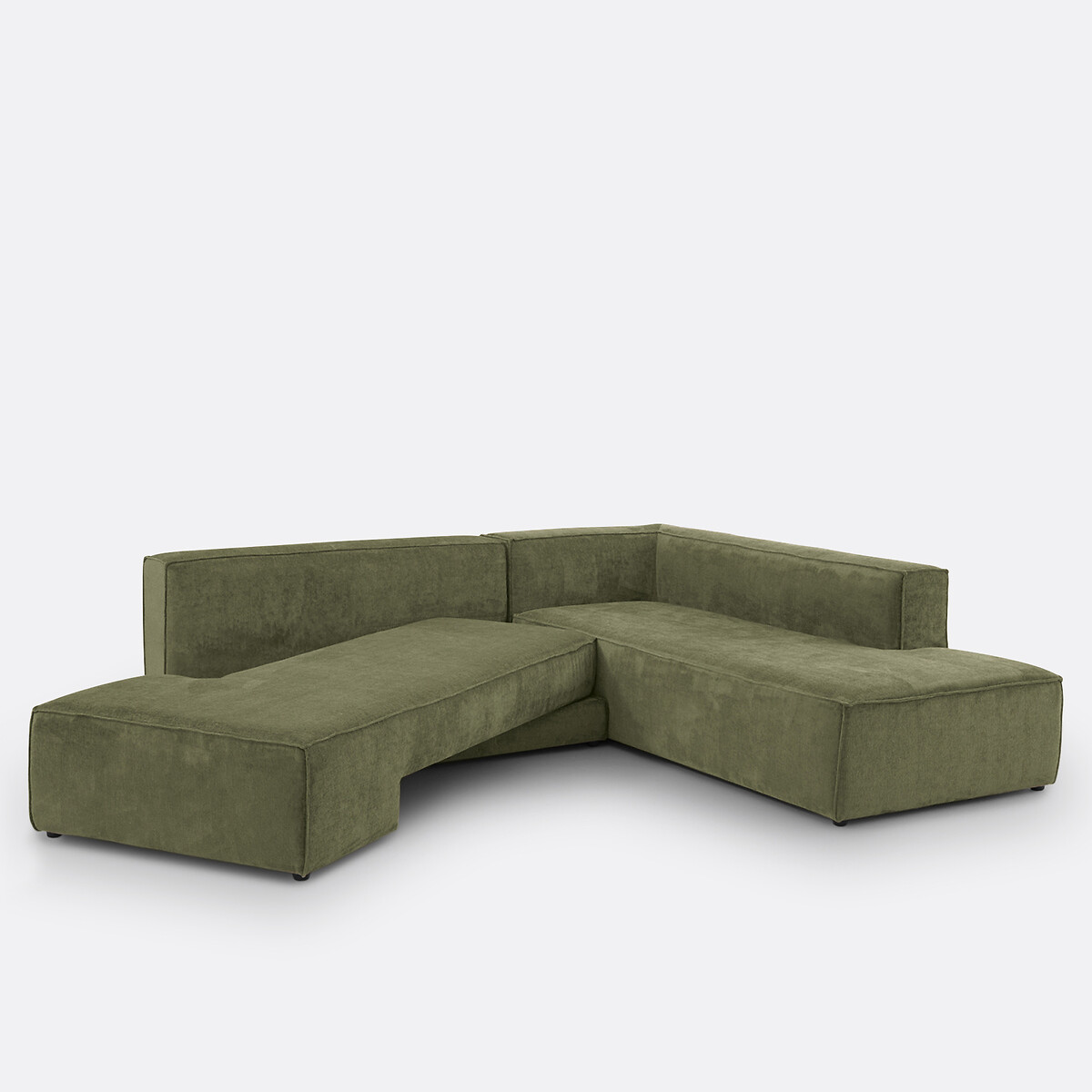Canapé d'angle gauche ou droit, convertible, en velours texturé, Ginosa kaki, LA REDOUTE INTERIEURS