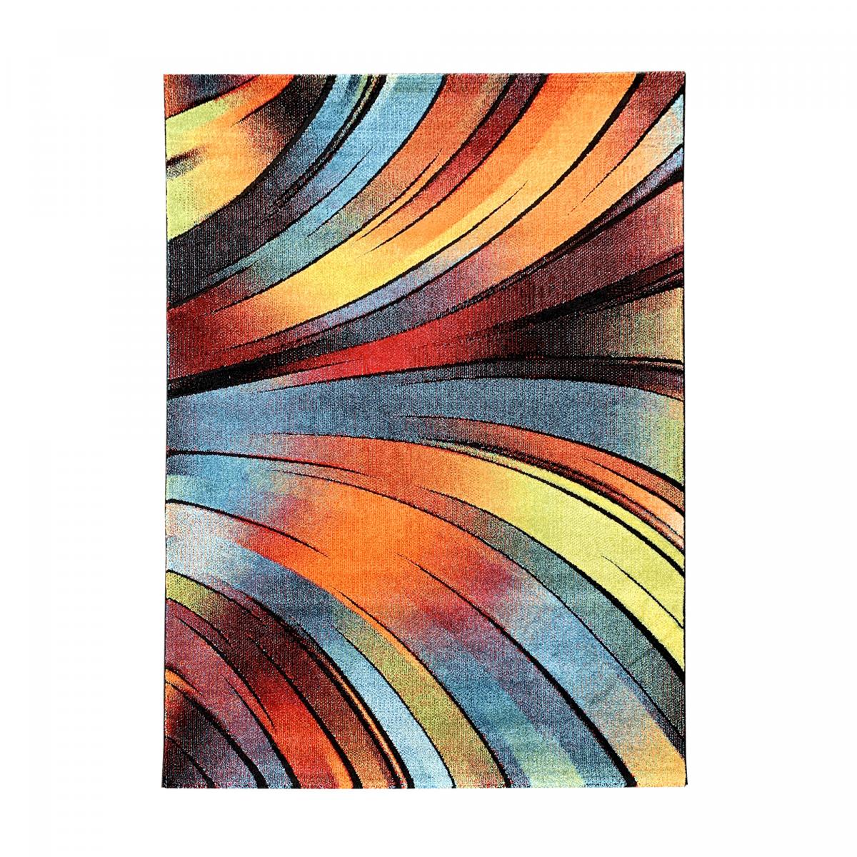 Tapis chambre tissé motif géométrique STEYRE rouge, vert, orange, multicolore, UN AMOUR DE TAPIS