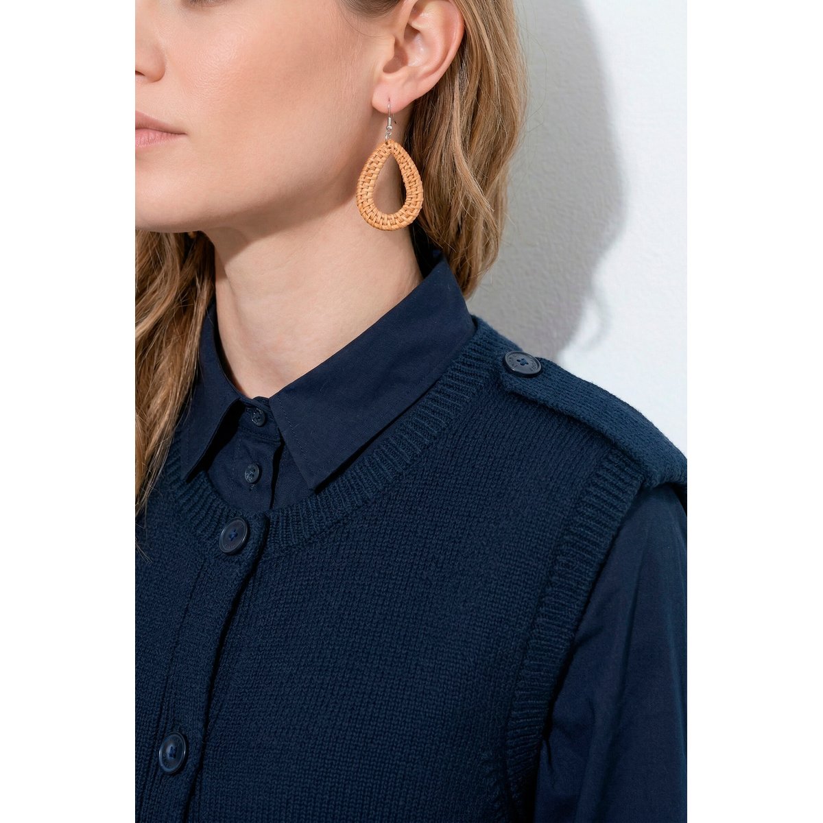 Gilet en maille de coton bio marine, ULLA POPKEN