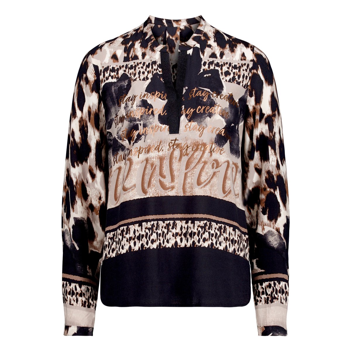 Chemisier long à col droit beige/noir, BETTY BARCLAY