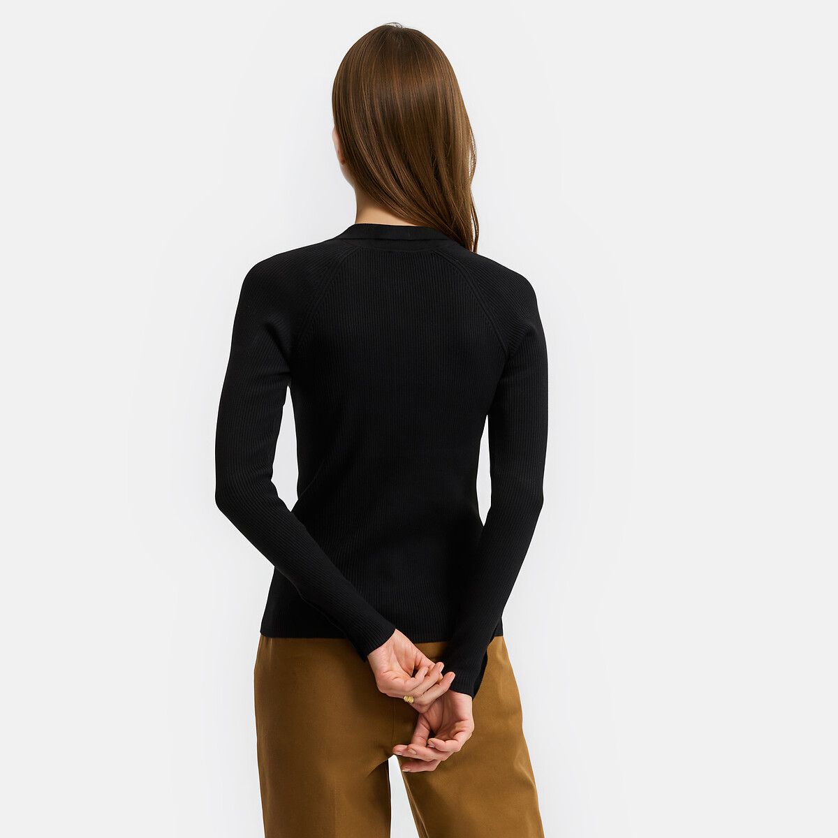 Viscose Blend Polo Jumper black, LA REDOUTE COLLECTIONS