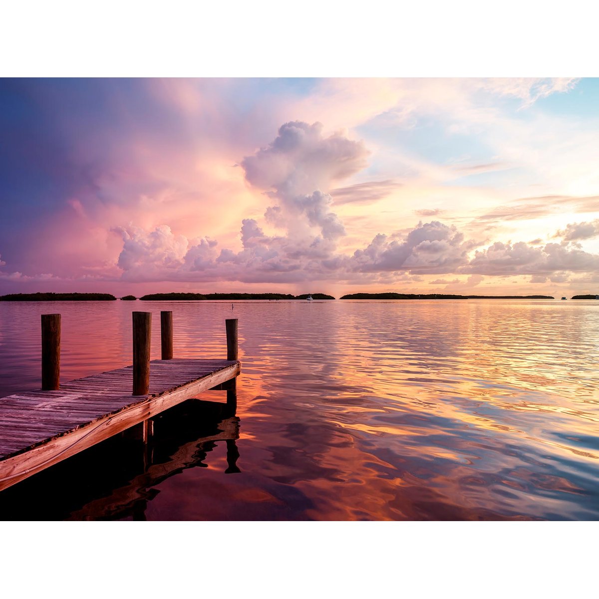 Papier peint panoramique lumiere du soir sur un etang intissé, HEXOA