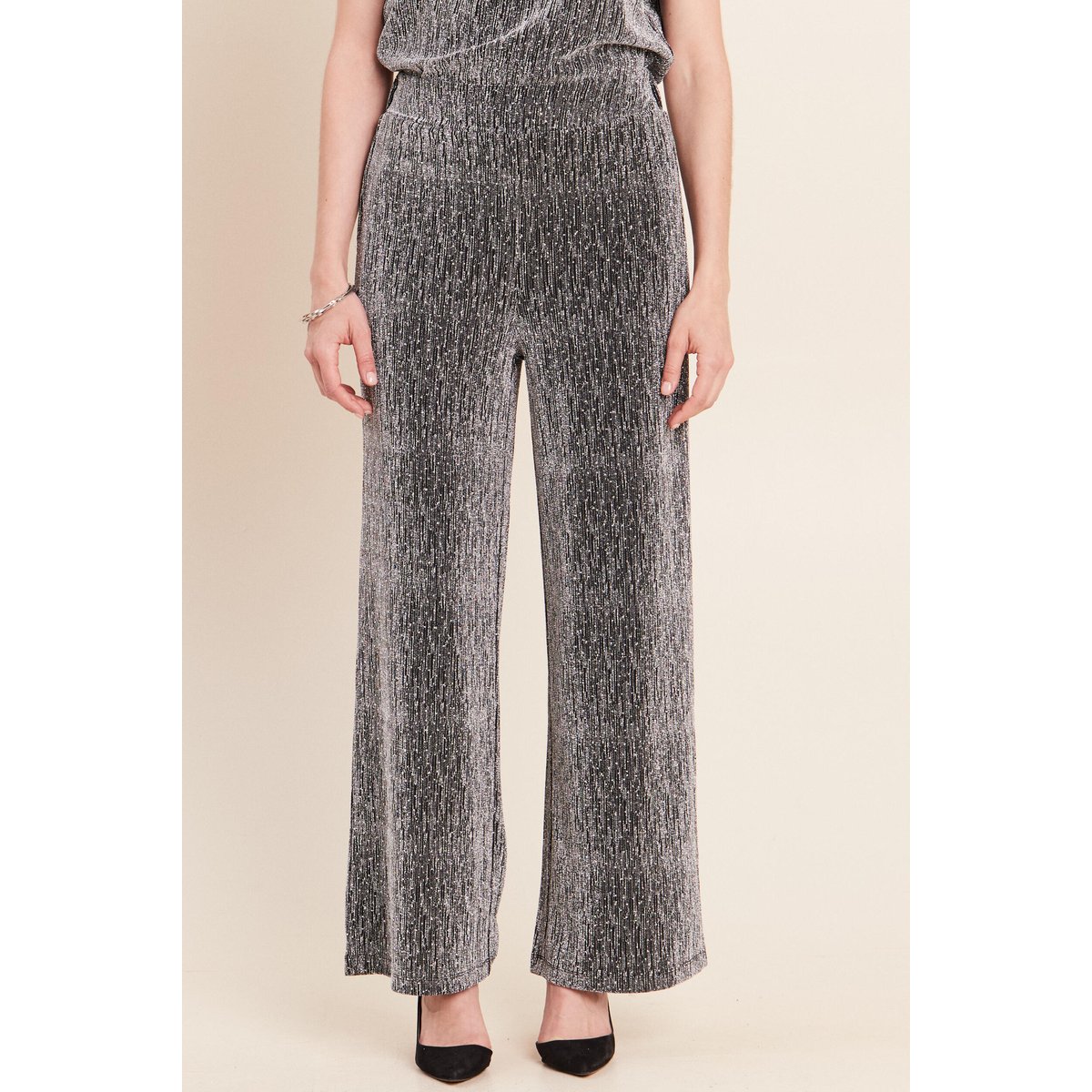 Pantalon large long taille haute gris argent, BREAL