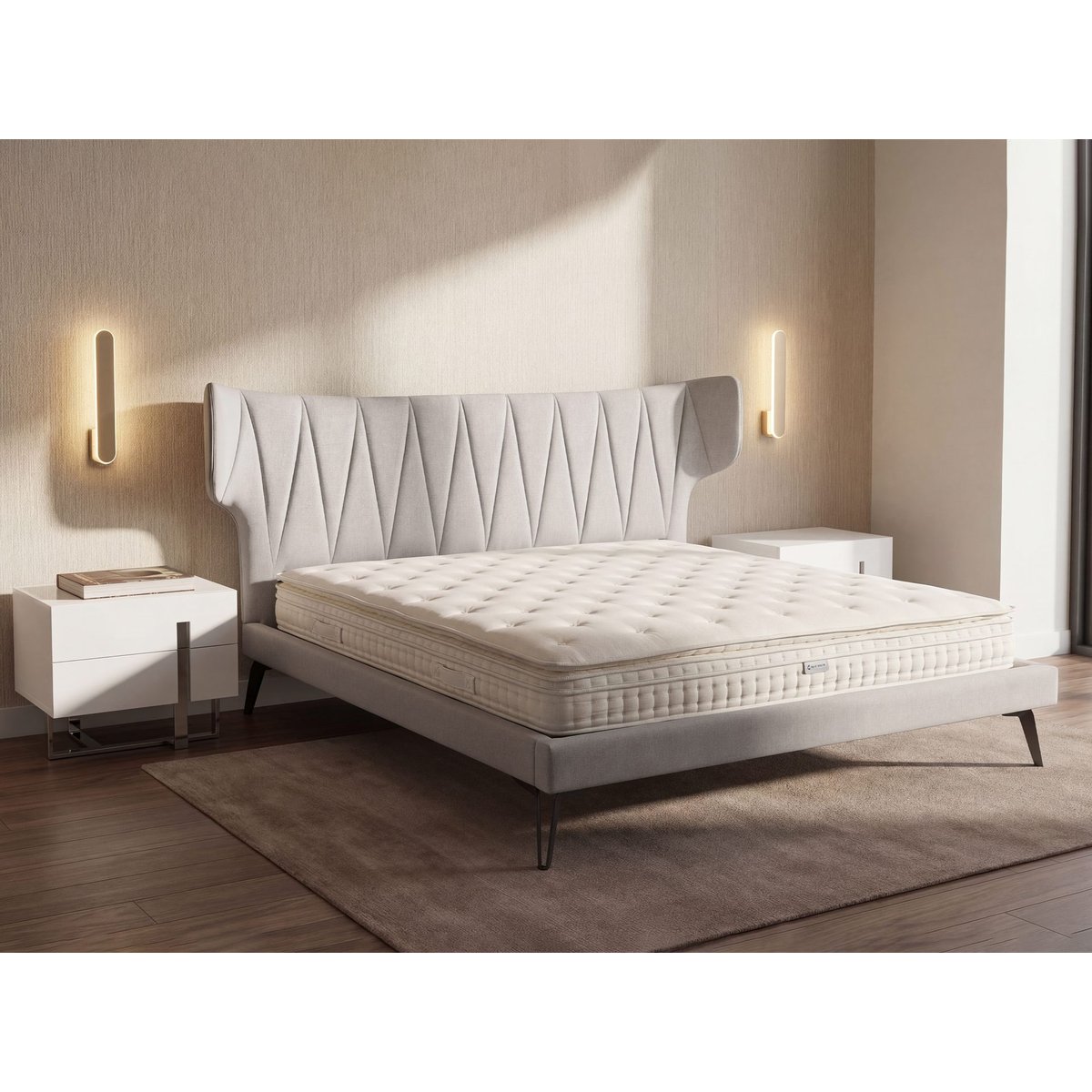 Matelas hybride en latex naturel avec mini ressorts et ressorts ensachés 7 zones blanc, ANGEL CERDA