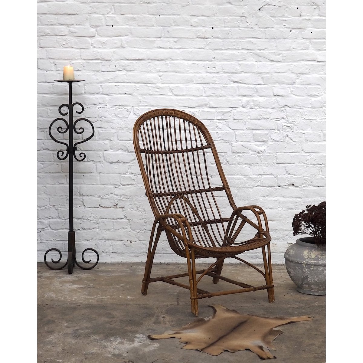 Grand fauteuil en rotin Ernest N°682 - Bon état naturel, DEBONGOUT