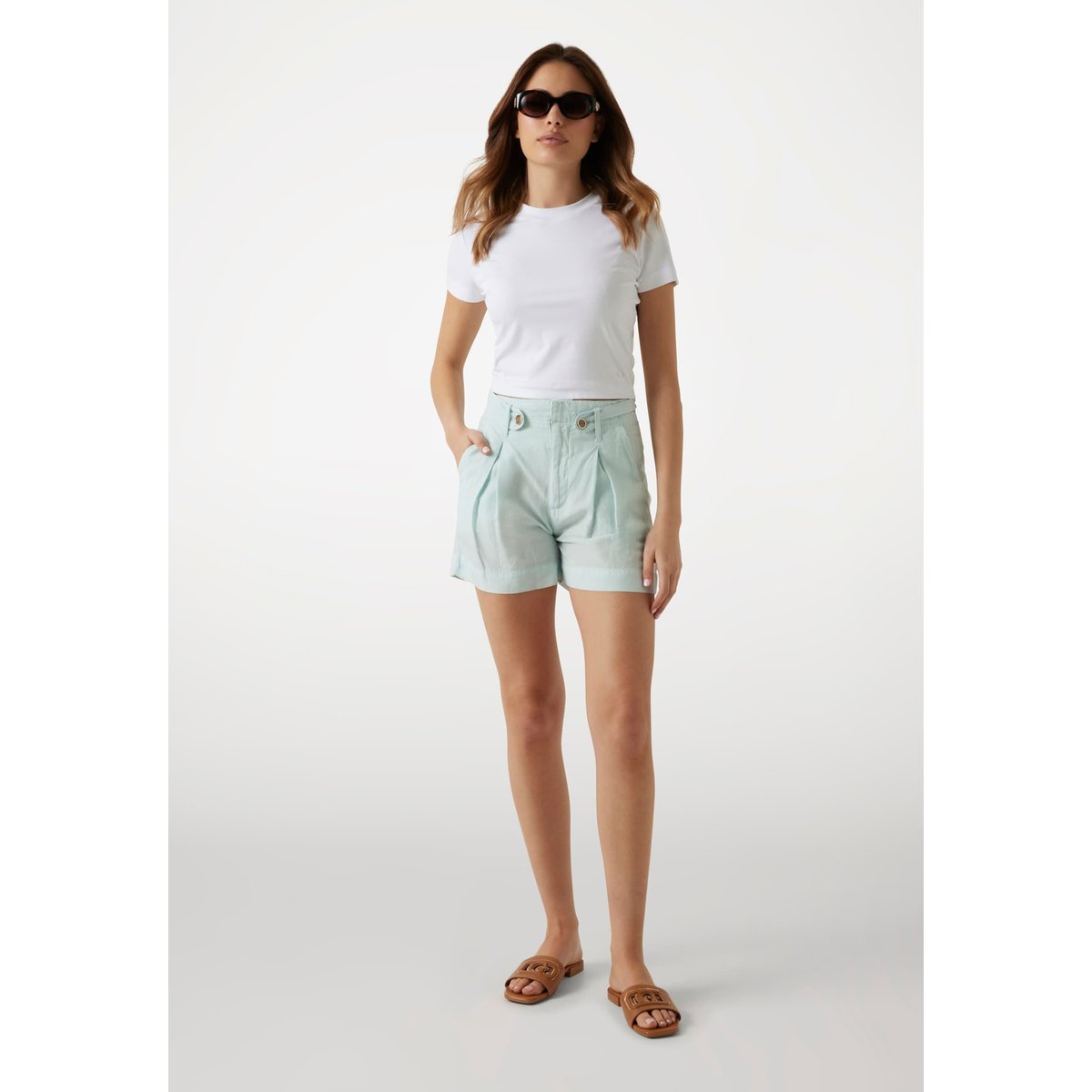 Short Pinces Lin Mélangé bleu ciel, GUESS