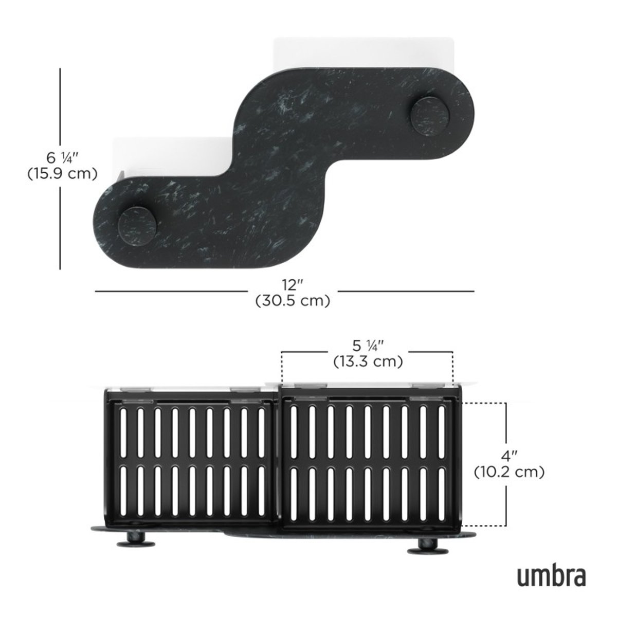 Etagère de douche design ventouse NAMI set de 2 noir, UMBRA