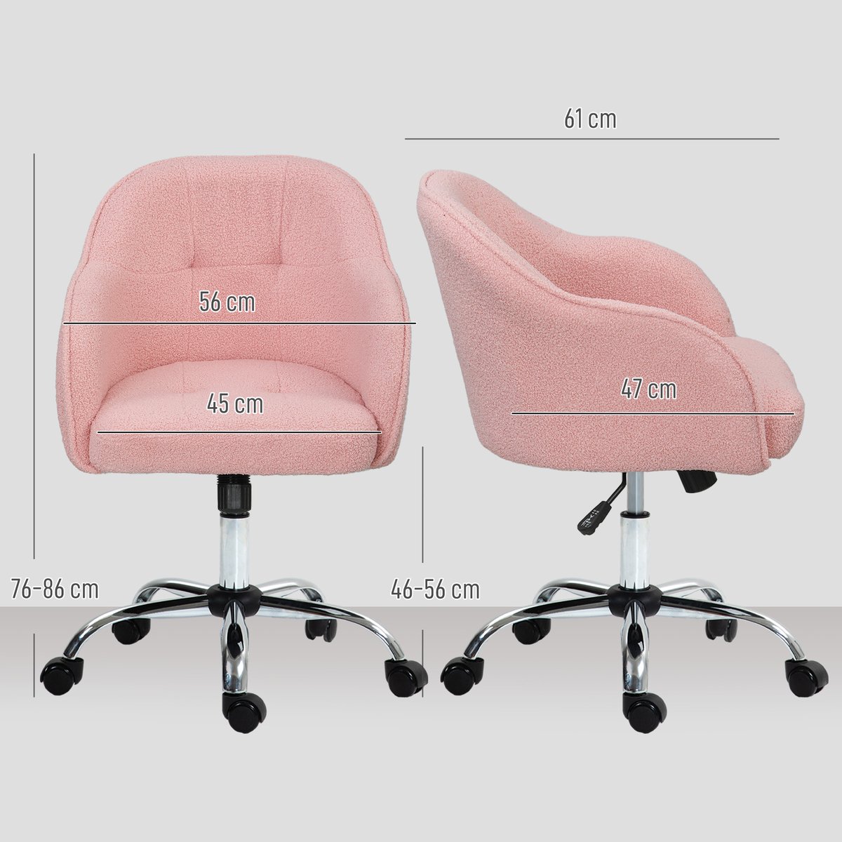 Chaise de bureau Polyester Rose rose, HOMCOM