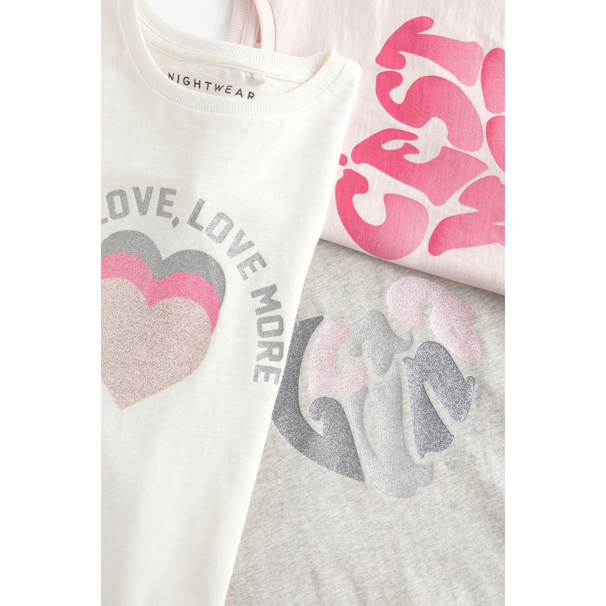 Pyjama avec inscription, lot de 3 rose/gris/blanc, NEXT