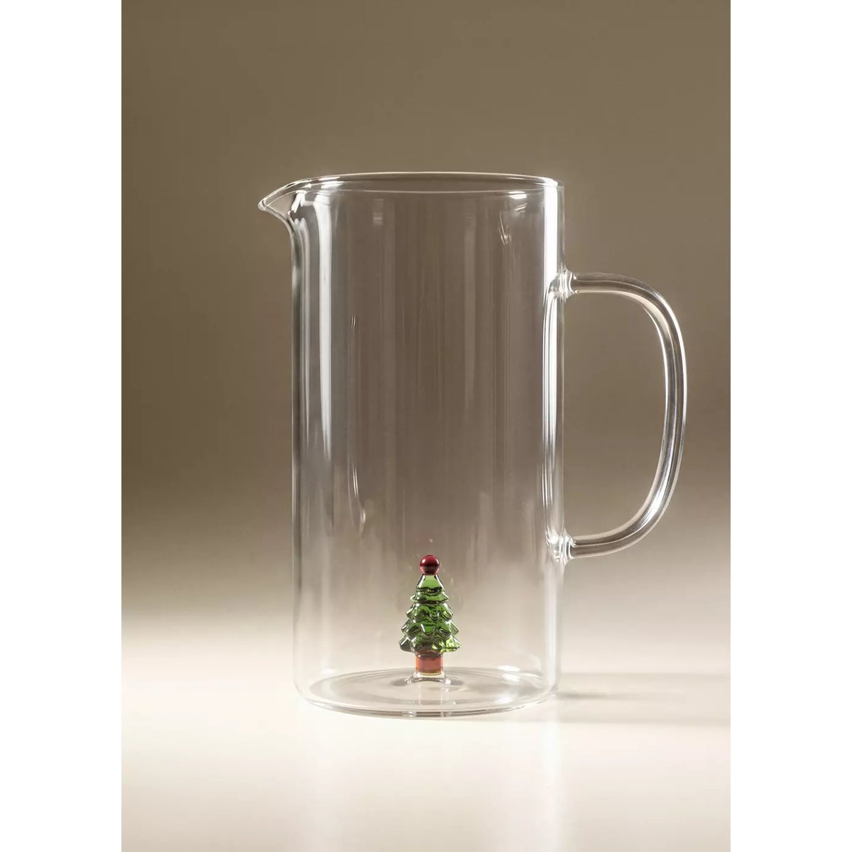 Carafe en verre avec détail sapin vert forêt, MANGO HOME