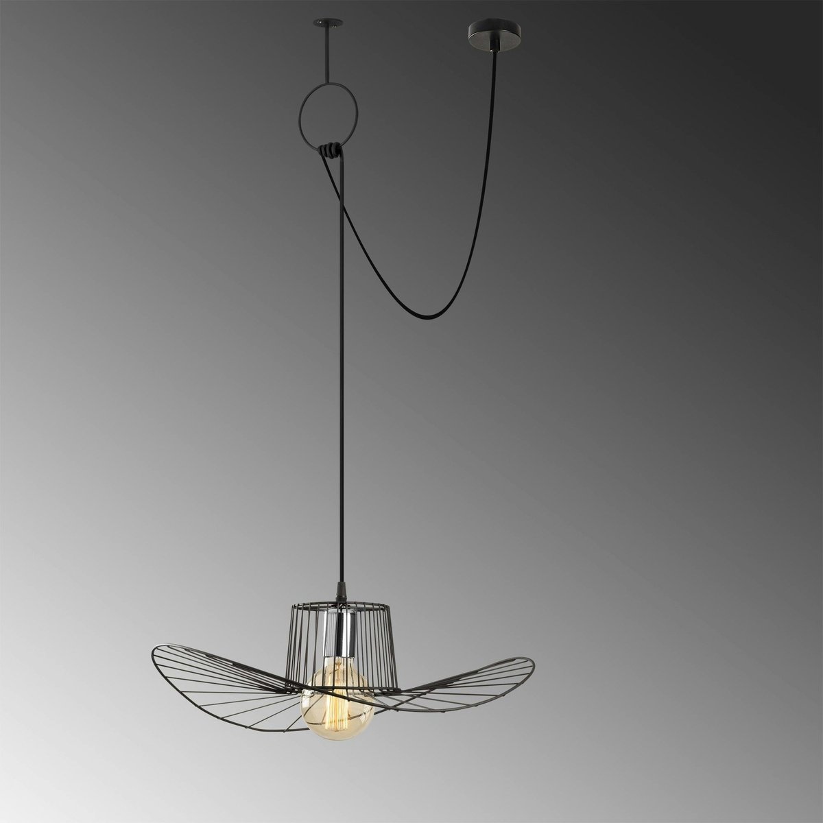 Suspension design noire filaire ondulée, avec anneau SINOP noir, PIER IMPORT