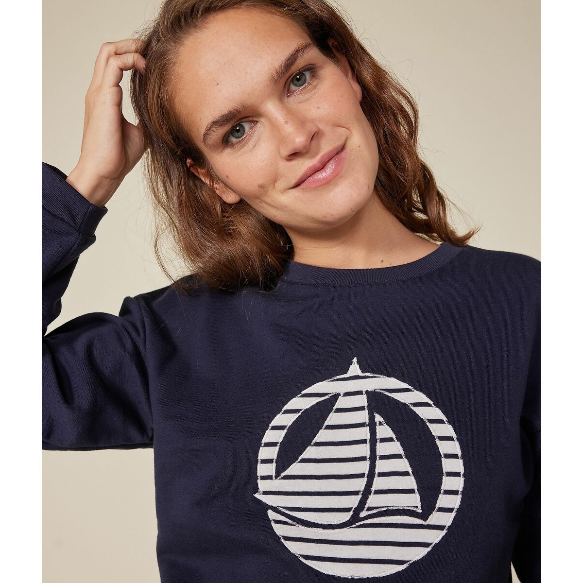 Logo Print Cotton Sweatshirt navy, PETIT BATEAU