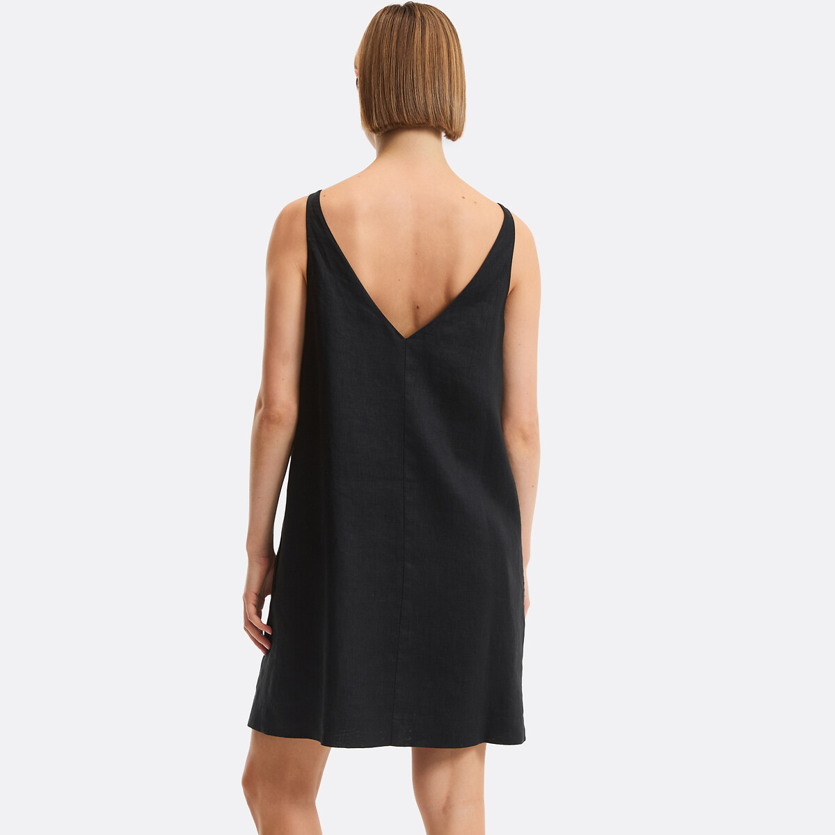 Robe droite en lin, courte, sans manches noir, LA REDOUTE COLLECTIONS